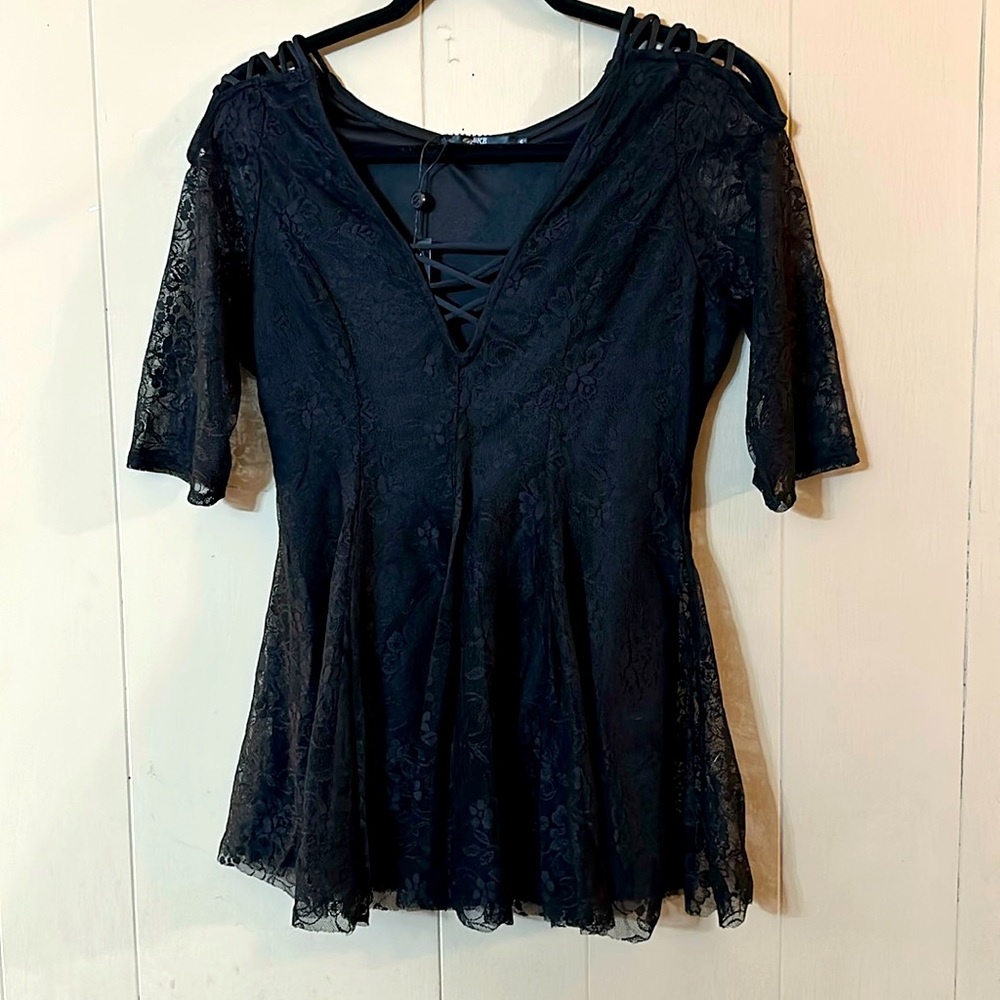 Buckle black lace ballerina lace up top NWT